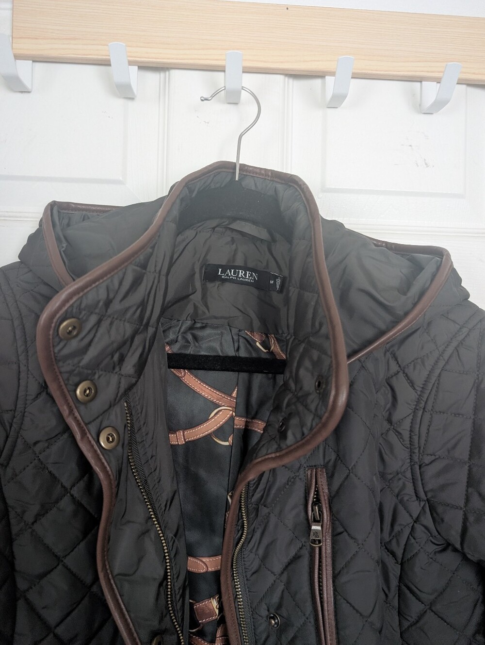 NWT Lauren Ralph Lauren Quilted Riding Coat Black M Equestrian Jacket - Picture 9 of 10